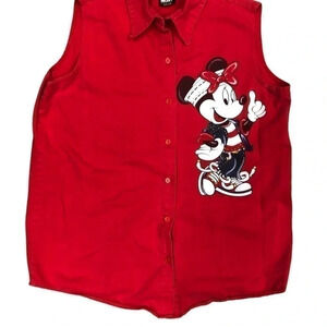 Mickey Unlimited Jerry Leigh Minnie Mouse Sleeveless Shirt‎ Red 16 Button Down